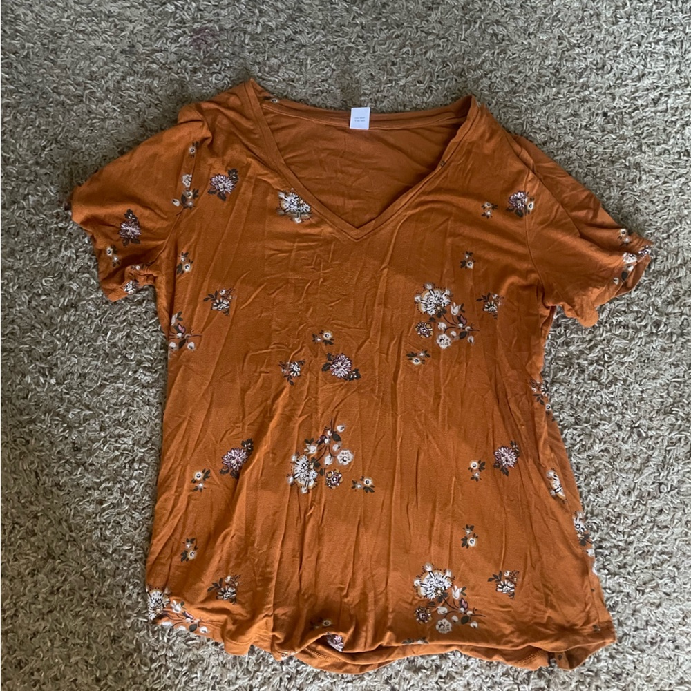 Old Navy Floral V-Neck Tee - Rust Orange